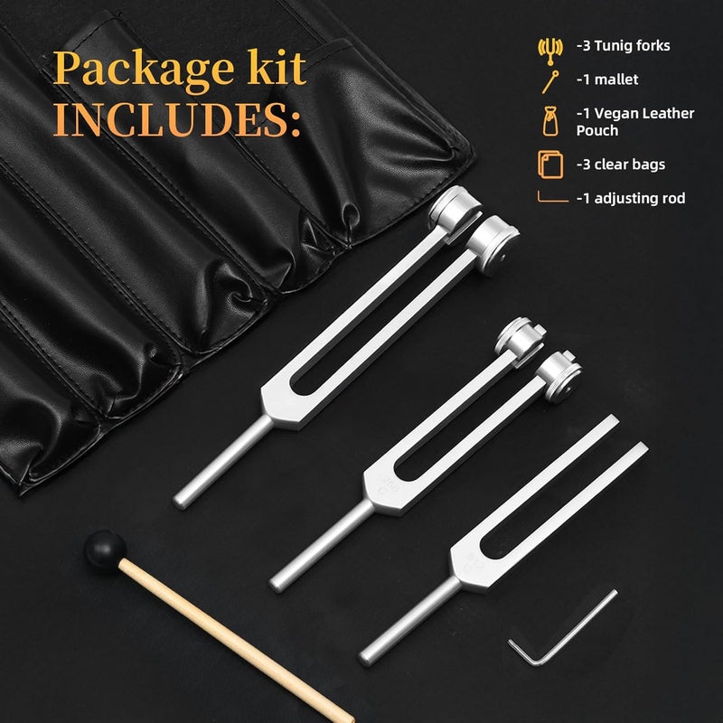 MELHA Tuning Forks for Healing Instrument (128Hz, 256Hz, 512Hz) - Tuning Fork Set with Reflex Hammer, Sound Healing Instruments for Essential Yoga/Chakra/Sound Therapy/Meditation Beginner - Image 3
